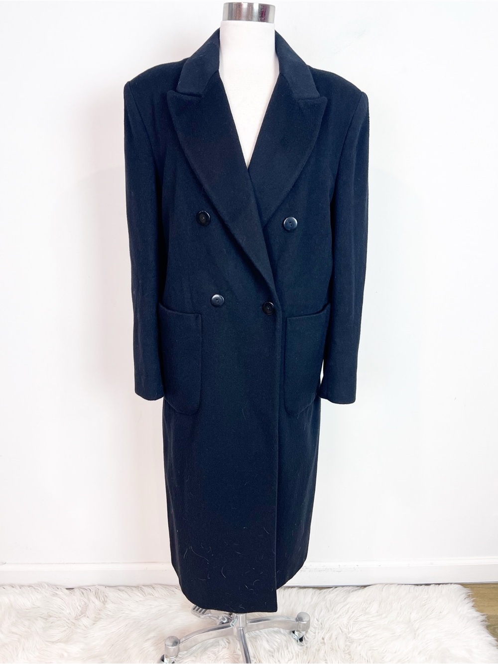 PAUL ET DUFFIER BLACK WOOL LONG VINTAGE OVERCOAT WOMENS S 6